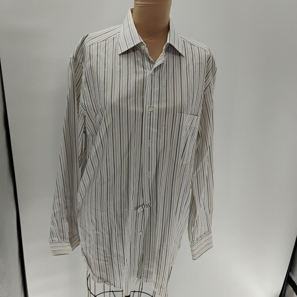 Ermenegildo Zegna Shirt Men’s 41/16 White Green Striped Long Sleeve Button‎ Up